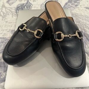 Cushionaire designer inspired 7.5 M Black Mules with gold Horsebit Detail